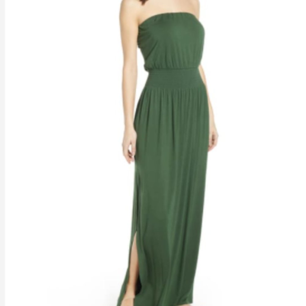 BP Strapless Green Maxi Dress, Medium
